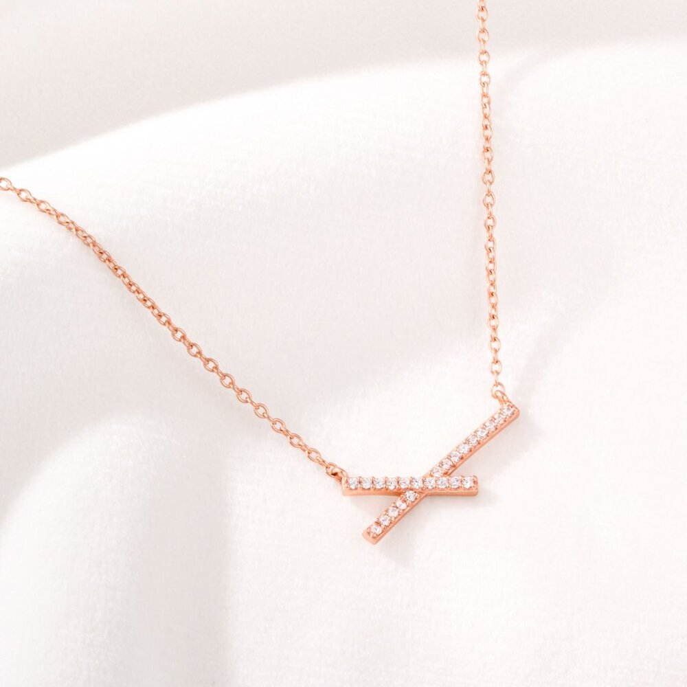 Alicia Bonnie Rose Gold Vermeil Cross X Pendant Necklace Sterling Silver Base